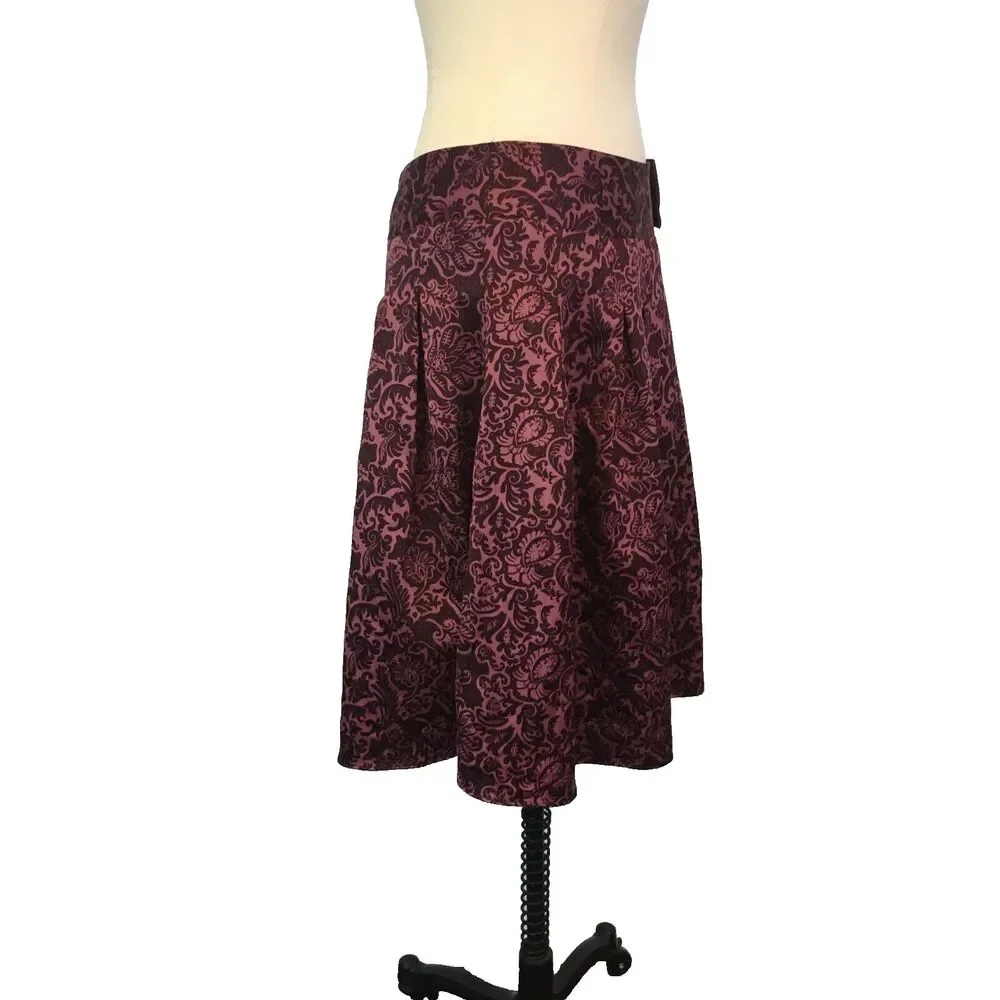 Apt 9 Womens Petite Purple Pink Flora Pleated Flared‎ Skirt, sz 10P, 33 waist